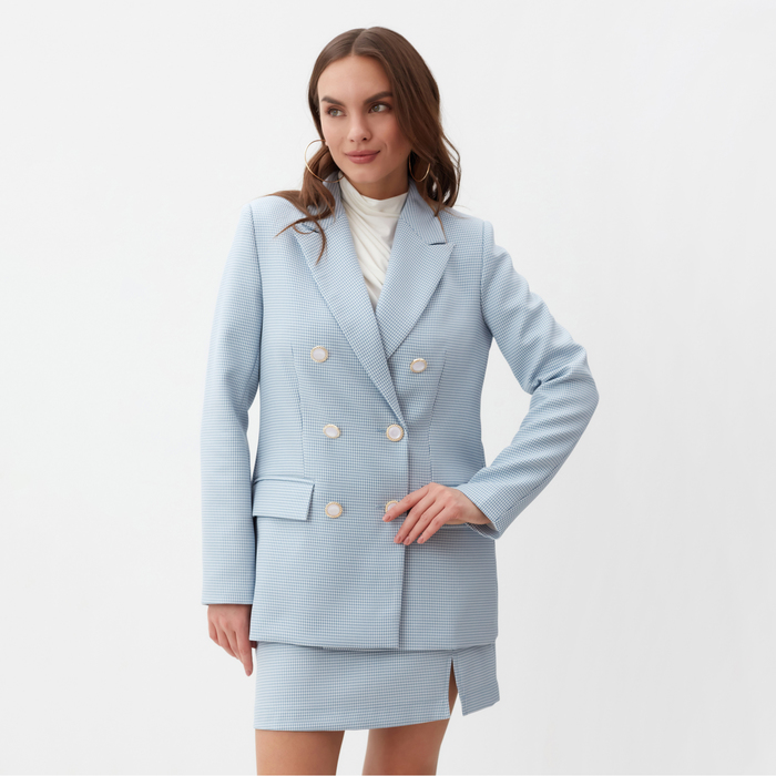 Пиджак женский двубортный MIST р. 42, голубой/белый пиджак mist размер 42 голубой