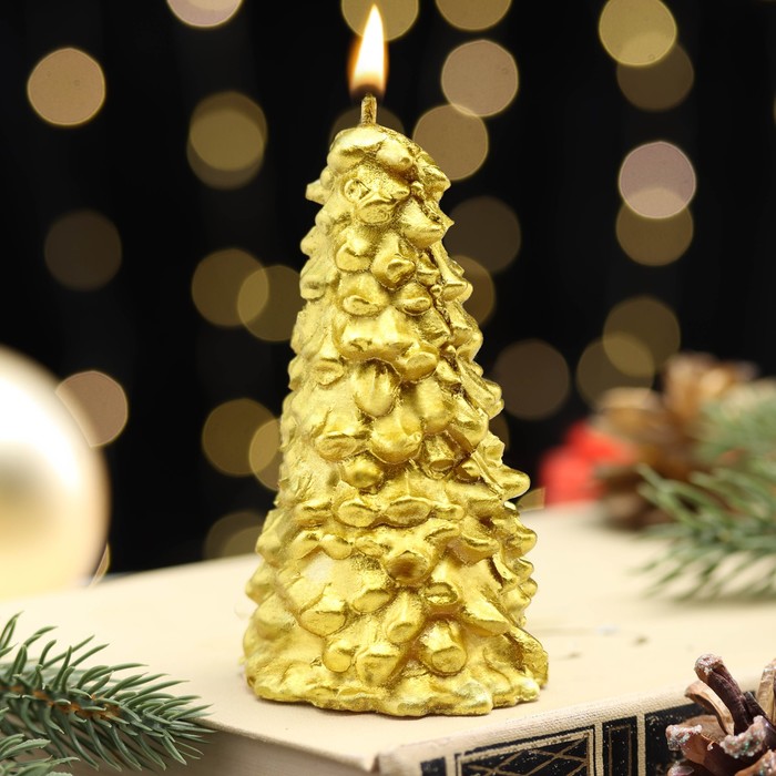Свеча новогодняя Ёлка 10х5см, золото свеча новогодняя ёлка 10х5см золото