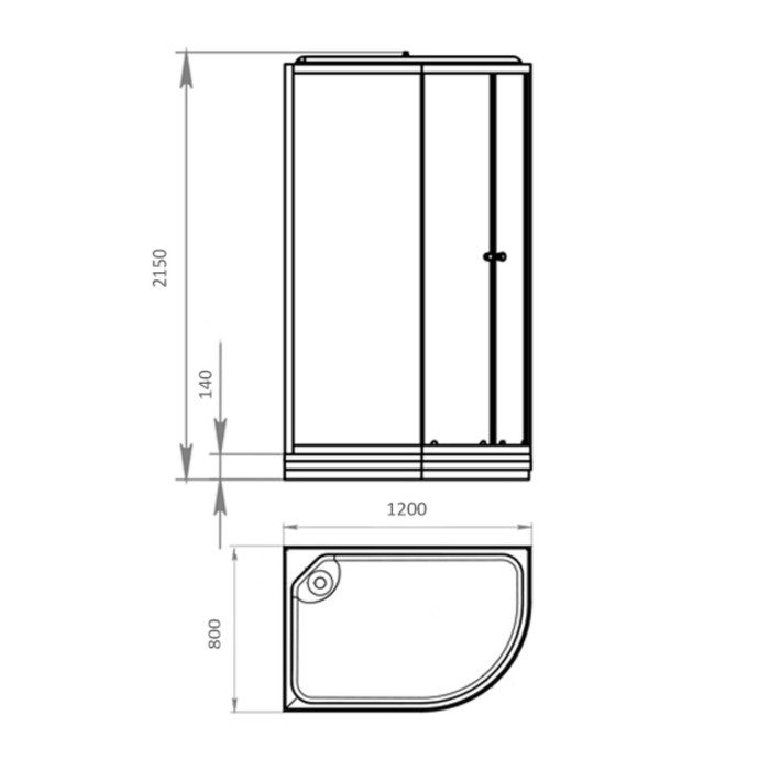 Душевая кабина Comforty 301L, серое стекло, задняя чёрная стеклянная панель, 120х80х215 см   1029744