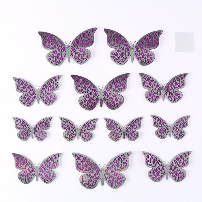 Набор для украшения «Бабочки» двухслойные, набор 12 шт, цвет фиолетовый набор из фетра бабочки двухслойные 3шт пакет с хед