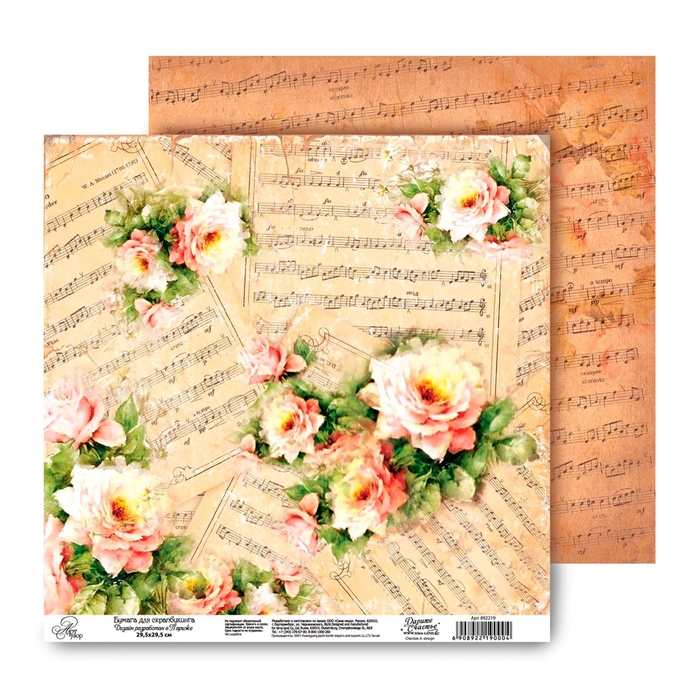 Бумага для скрапбукинга двусторонняя «Ноты», 30,5 х 30, 5 см, 180 г/м
