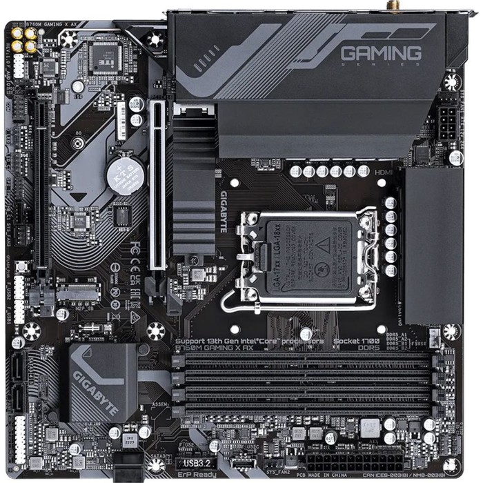 Материнская плата Gigabyte B760M GAMING X AX Soc-1700 Intel B760 4xDDR5 mATX AC`97 8ch(7.1) 102934 материнская плата gigabyte b760m ds3h ddr4 soc 1700 intel b760 4xddr4 matx ac 97 8ch 7 1 2 5gg raid hdmi dp