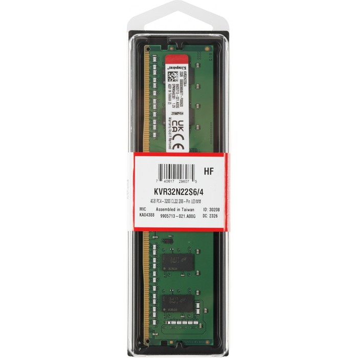 Память DDR4 4GB 3200MHz Kingston KVR32N22S6/4 VALUERAM RTL PC4-25600 CL22 DIMM 288-pin 1.2В 102936 память ddr4 16gb 3200mhz samsung m378a2k43eb1 cwe oem pc4 25600 cl22 dimm 288 pin 1 2в dual 103397