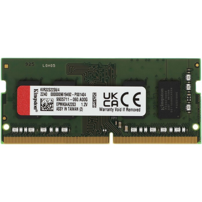 

Память DDR4 4GB 3200MHz Kingston KVR32S22S6/4 VALUERAM RTL PC4-25600 CL22 SO-DIMM 260-pin 1 102936