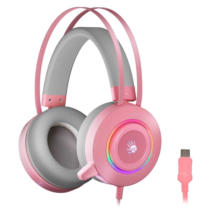 цена Наушники с микрофоном A4Tech Bloody G521 розовый 2.3м мониторные USB оголовье (G521 ( PINK 1029423