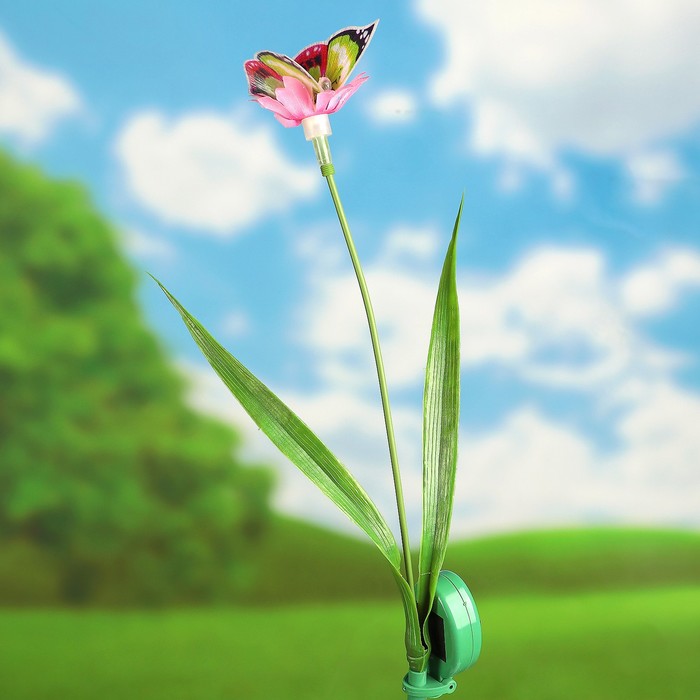 Декоративный штекер на солнечной батарее &quot;Бабочка на цветке&quot; микс