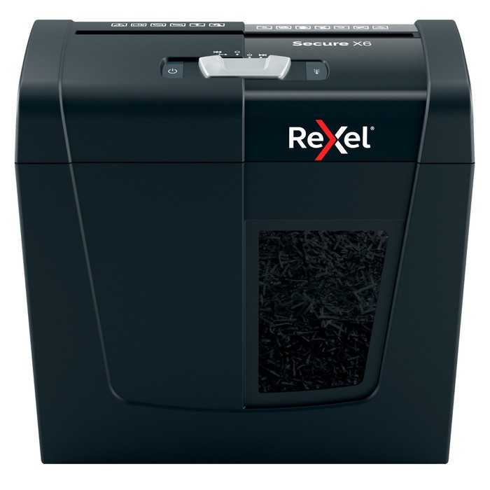 

Шредер Rexel Secure X6 EU черный (секр.P-4) фрагменты 6лист. 10лтр. скрепки скобы