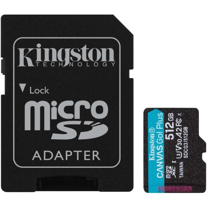 Карта памяти microSDXC Kingston 512GB SDCG3/512GB Canvas Go! Plus + adapter карта памяти kingston canvas go plus microsdxc 512gb class10 sdcg3 512gb adapter