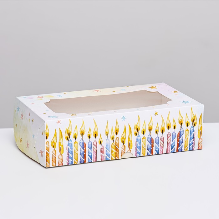 Коробка складная с окном под зефир Праздничные свечи, 25 х 15 х 7 см