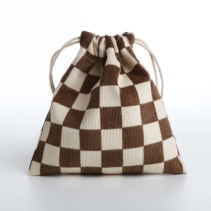 Косметичка - мешок с завязками, цвет бежевый/коричневый