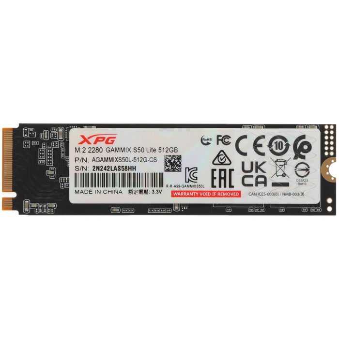 

Накопитель SSD A-Data PCIe 4.0 x4 512GB AGAMMIXS50L-512G-CS XPG Gammix S50 Lite M.2 2280