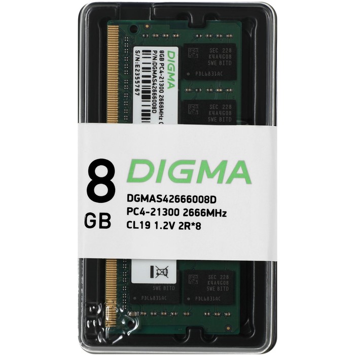 Память DDR4 8GB 2666MHz Digma DGMAS42666008D RTL PC4-21300 CL19 SO-DIMM 260-pin 1.2В dual r 102936