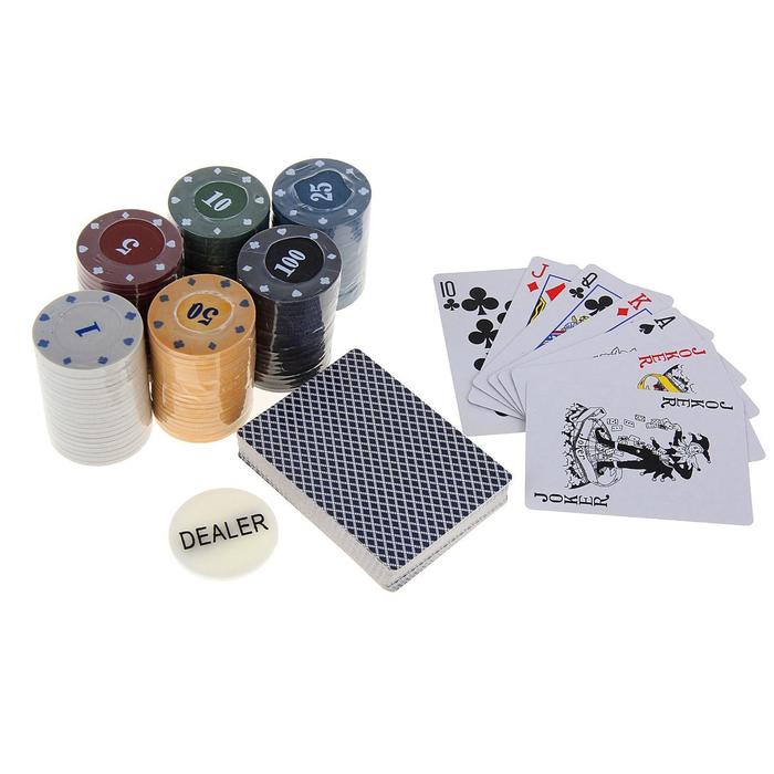 Покер, набор для игры (карты 54 шт, фишки 120 шт.), с номиналом, 15 х 15 см, микс