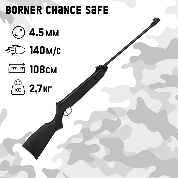 Винтовка пневматическая Borner Chance Safe кал. 4,5 мм, 3 Дж, ложе - пластик, до 140 м/с винтовка пневматическая мр 512с 06 кал 4 5 мм 3 дж ложе пластик до 105 м с
