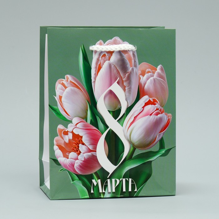 Пакет подарочный ламинированный, упаковка, «Тюльпаны», S 12 х 15 х 5.5 см