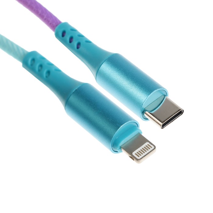 

Кабель Type-C - Lightning, 3 А, 66 W, быстрая зарядка, оплётка ткань, 1 метр, разноцветный