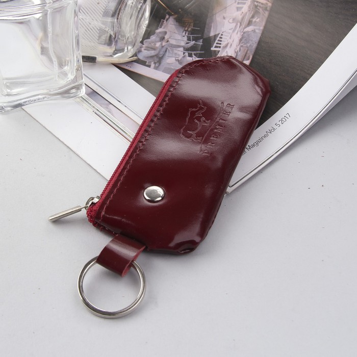 Ключница на молнии, кольцо, карабин, цвет красный