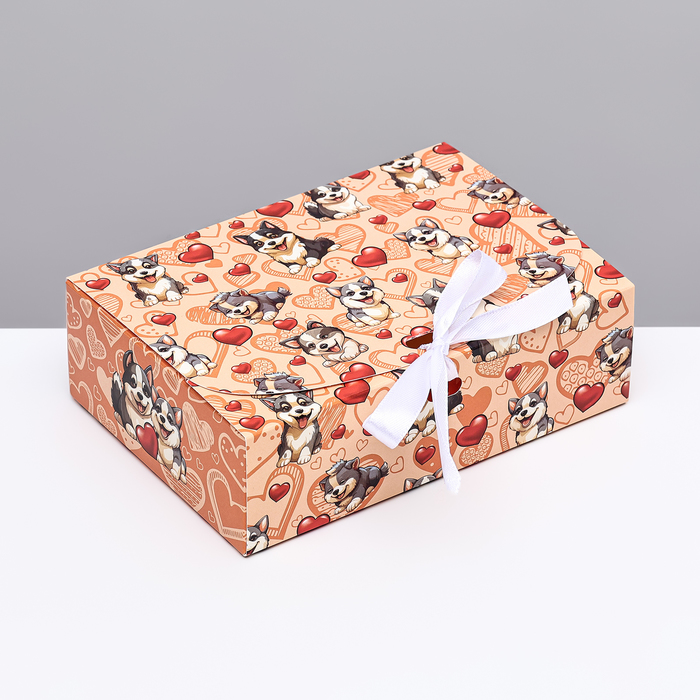 Подарочная коробка сборная, оранжевая Щеночки-дружочки 16,5 х 11, 5 х 5 см
