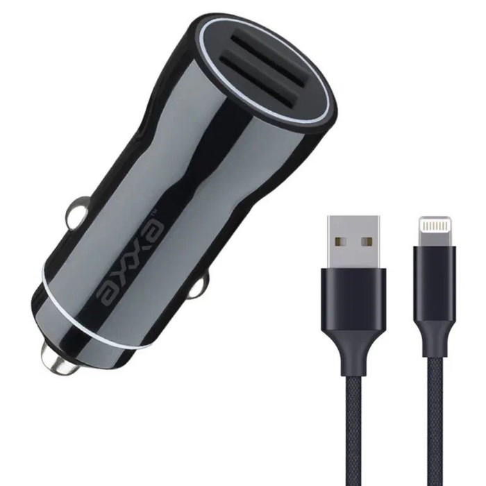 Автомобильное зарядное устройство Axxa (2234) 2 USB 2.4 A, кабель Apple 8-pin, чёрный автомобильное зарядное устройство borasco 50180 2 usb 2 4 a кабель apple 8 pin чёрный 2 м 102