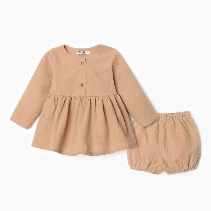 цена Комплект для девочки (туника,шорты) MINAKU, цвет бежевый, размер 62-68