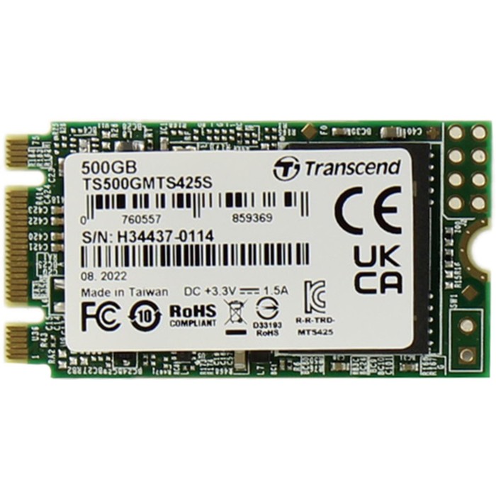 Накопитель SSD Transcend SATA III 500GB TS500GMTS425S 425S M.2 2242 0.3 DWPD твердотельный накопитель m 2 ngff 2242 ssd на половину высоты адаптер интерфейса sata 3 2 5 дюйма