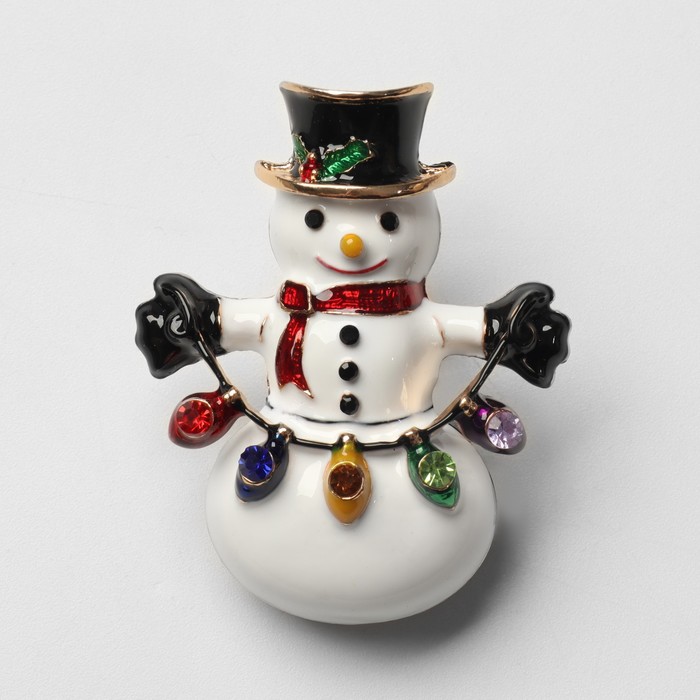 Брошь «Снеговик в шляпе», цветная в золоте брошь снеговик в шляпе цветная в золоте