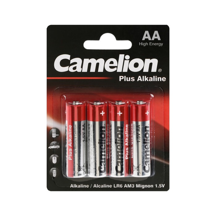Батарейка алкалиновая Camelion Plus, АА, LR6-4BL4, блистер, 4шт. батарейка алкалиновая smartbuy lr6 тип аа блистер 2 шт 12 120