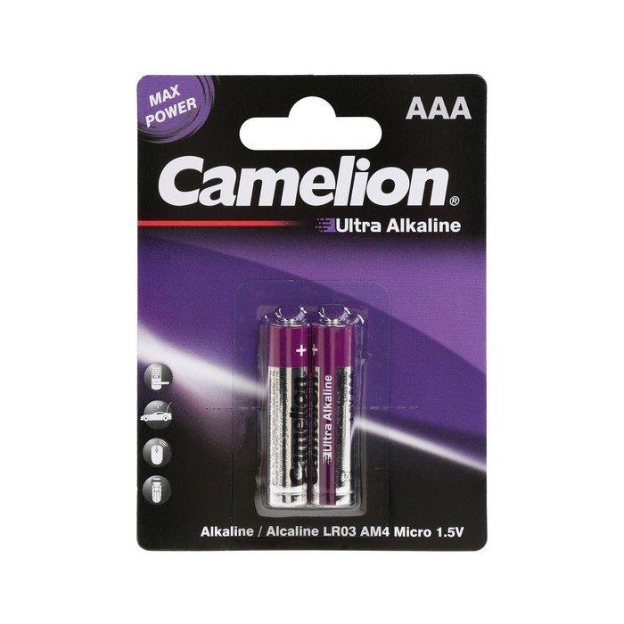 Батарейка алкалиновая Camelion Ultra, ААА, LR03-2BL, блистер, 2 шт. батарейка алкалиновая energy ultra lr03 4b аaа