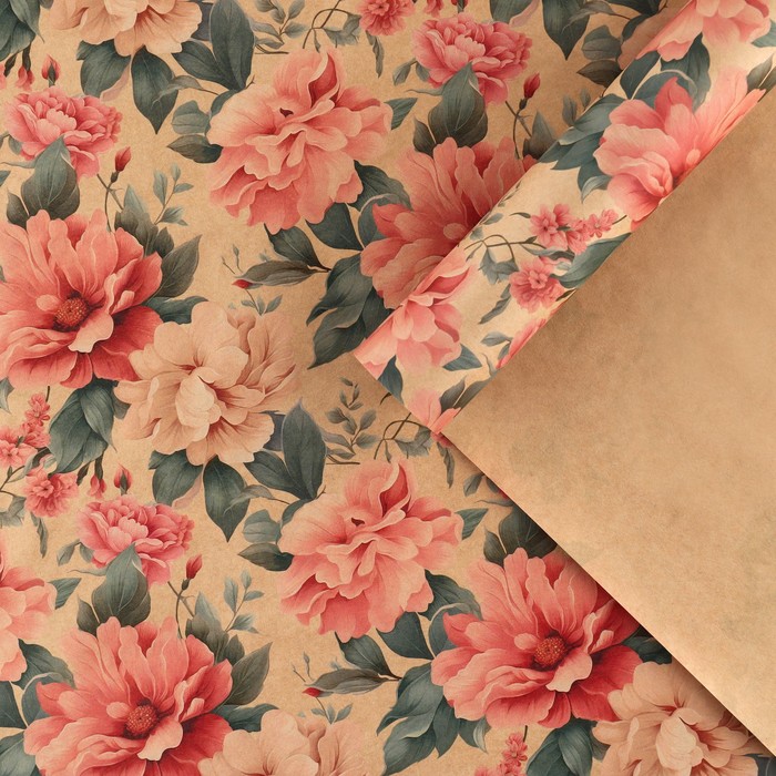 Бумага упаковочная крафтовая «Нежные пионы», 50 х 70 см бумага упаковочная глянцевая нежные цветы 50 х 70 см