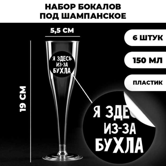 Набор пластиковых бокалов под шампанское «Happy Birthday» 150 мл