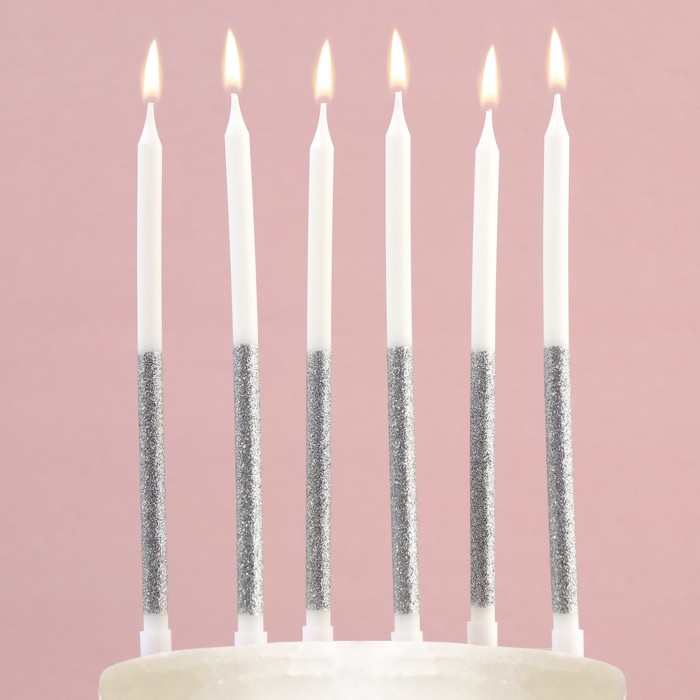 Свечи для торта «В твой день рождения», серебро, 6 шт. свечи на день рождения 1 2 3 4 5 6 7 8 9 0 золотые детские свечи на день рождения для торта товары для вечерние декоративные свечи для торта
