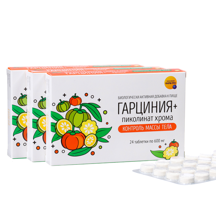 

Гарциния + Пиколинат хрома, контроль массы тела, 3 уп по 24 таблетки