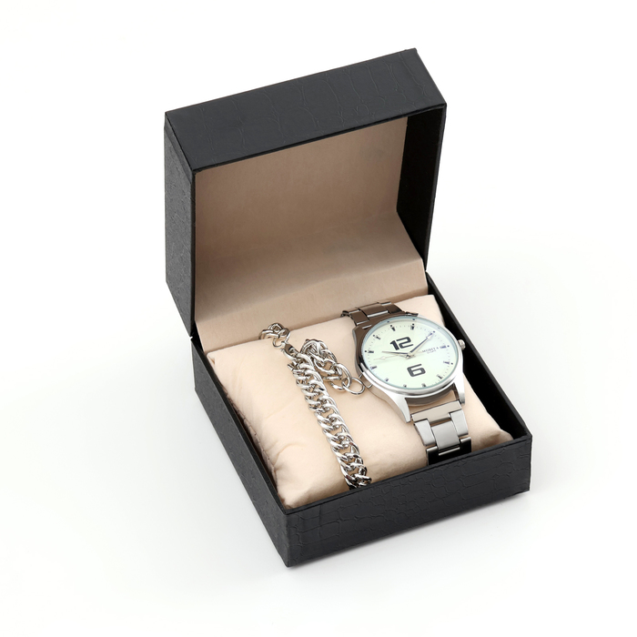 фото Мужской подарочный набор 2 в 1: наручные часы, браслет