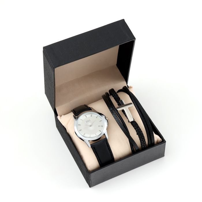 фото Мужской подарочный набор "крест" 2 в 1: наручные часы, браслет