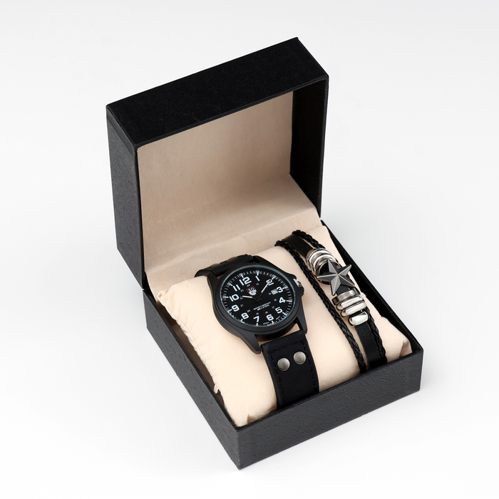 фото Мужской подарочный набор "звезда" 2 в 1: наручные часы, браслет