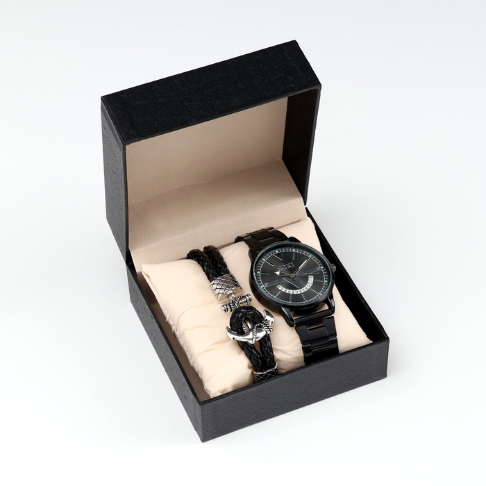 Мужской подарочный набор Якорь 2 в 1: наручные часы, браслет подарочный набор единороги 5 в 1 наручные часы 2 резинки 2 невидимки