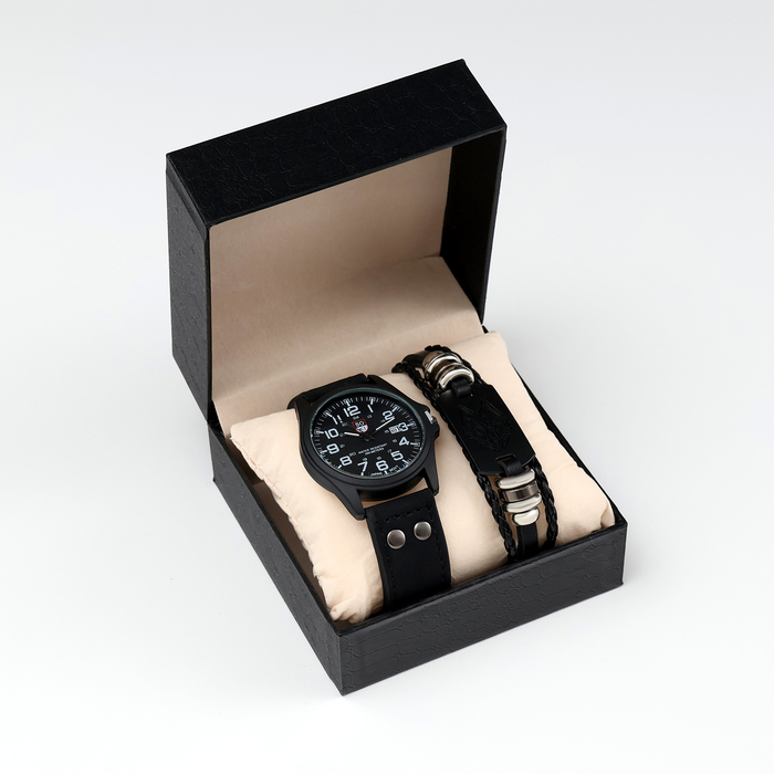 фото Мужской подарочный набор "волк" 2 в 1: наручные часы, браслет