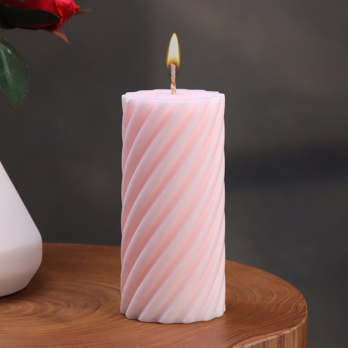Свеча-цилиндр Спираль, 5х10 см, светло-розовая, 6 ч