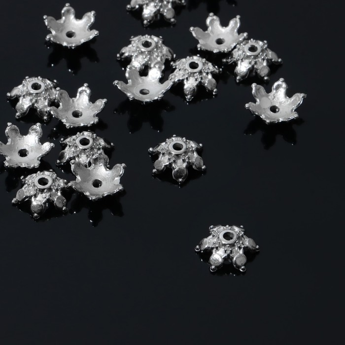 Шапочки для бусин 1,2×1,2×0,6 см, (набор 100 шт.), цвет серебро шапочки для бусин латунные шапочки для бусин с позолотой 18 к 5 6 8 мм