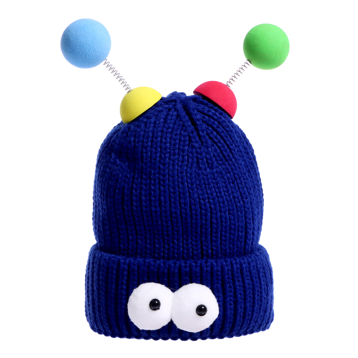Карнавальная шапка Глазастик с рожками р-р 56-58, цвет синий