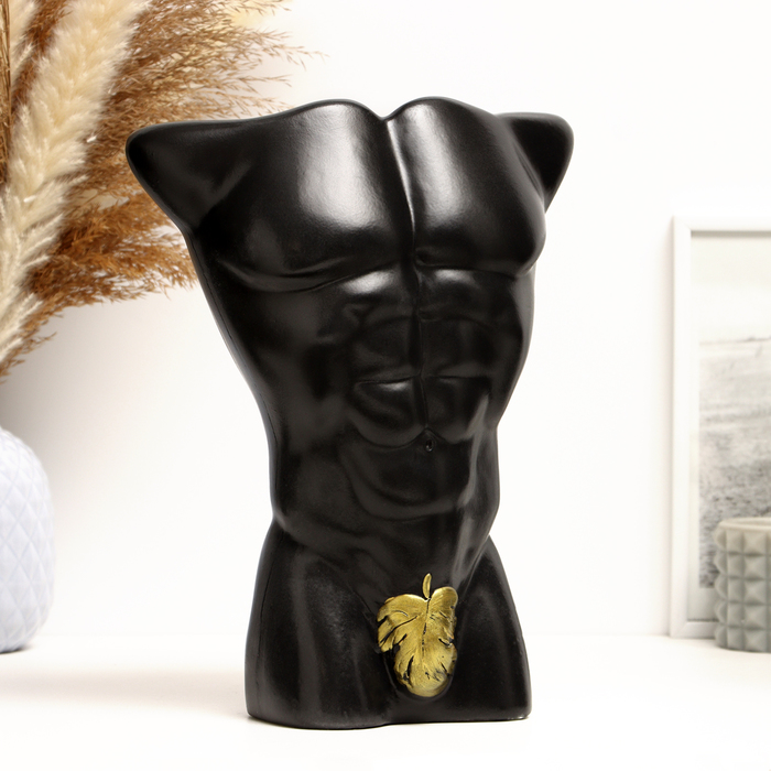 Кашпо - ваза Торс мужчины черное золото, 26,5 см