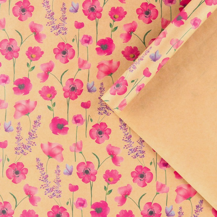 Бумага упаковочная крафтовая «Розовые полевые цветы», 50 х 70 см бумага упаковочная крафтовая полевые цветы 50 х 70 см