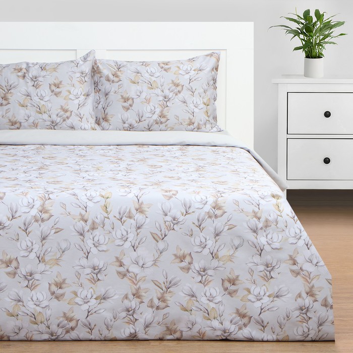 

Постельное бельё Этель евро Beige flowers, 200 х217 см, 214х240 см, 50х70 см -2 шт, мако-сатин 114г/м2