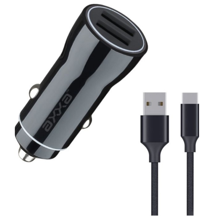 фото Автомобильное зарядное устройство axxa (2233) 2 usb 2.4 a, кабель usb-c, чёрный deppa