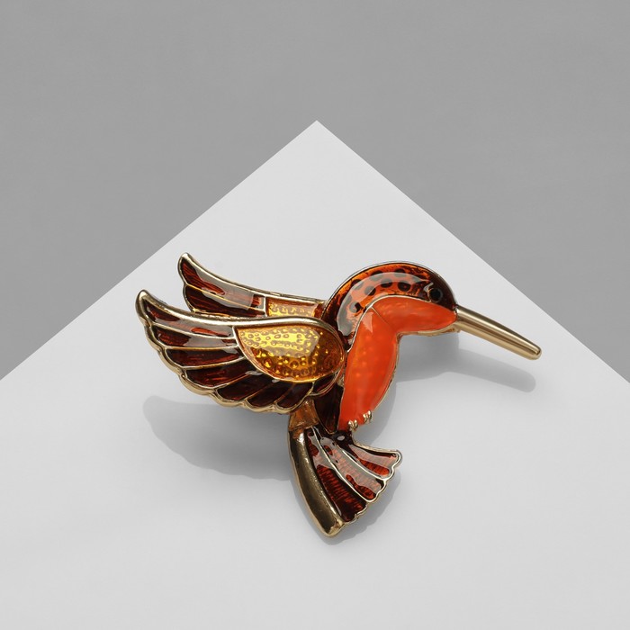 Брошь «Птица» колибри, цветная в золоте значок птичка колибри с цветком цветная в золоте 1 шт