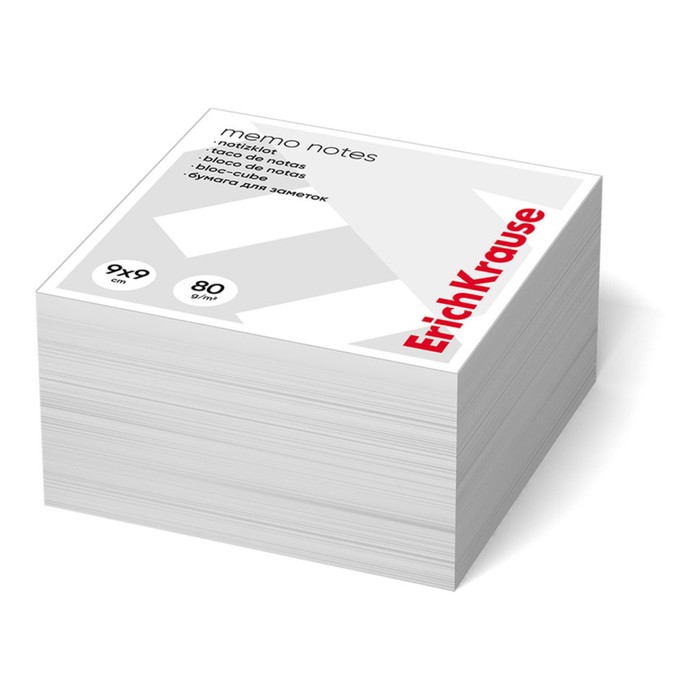 Блок бумага для записей на склейке ErichKrause, 9 x 9 x 5 см, 80 г/м2, белый блок бумаги для записей erichkrause 9 x 9 x 5 см в пластиковом боксе 80 г м2 цветной