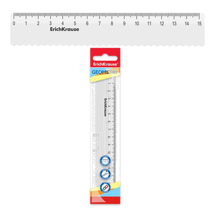 Линейка 15 см ErichKrause Clear, пластиковая, с волнистым краем, прозрачная, европодвес линейка 15 см erichkrause clear пластиковая с волнистым краем прозрачная европодвес
