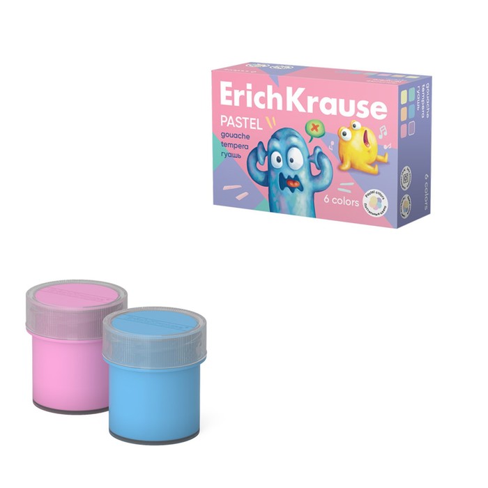 Гуашь 6 цветов х 20 мл ErichKrause Jolly Friends Pastel в картонной упаковке 239₽