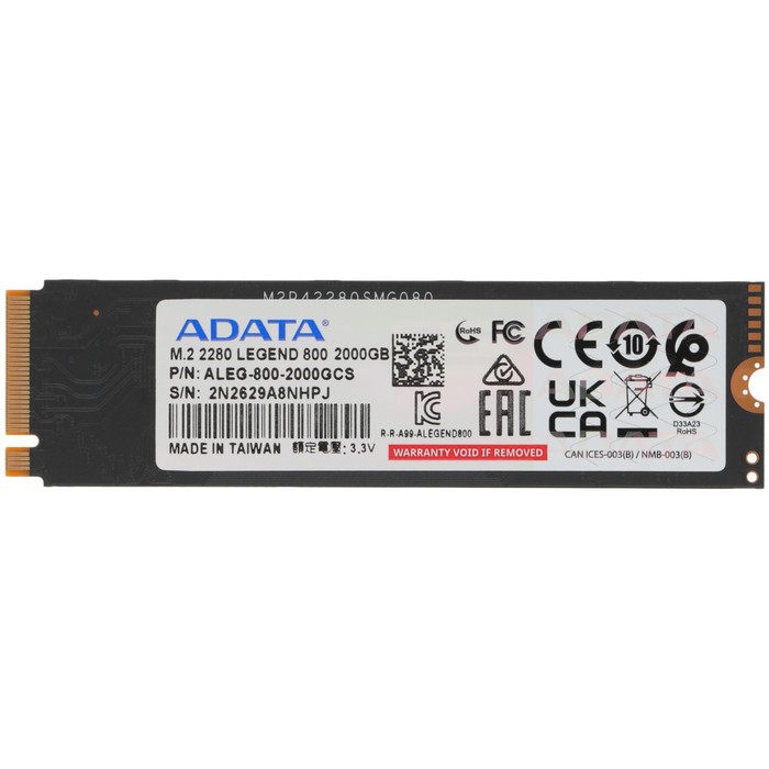 Накопитель SSD A-Data PCIe 4.0 x4 2TB ALEG-800-2000GCS Legend 800 M.2 2280 накопитель ssd a data pcie 3 0 x4 256gb aleg 710 256gcs legend 710 m 2 2280