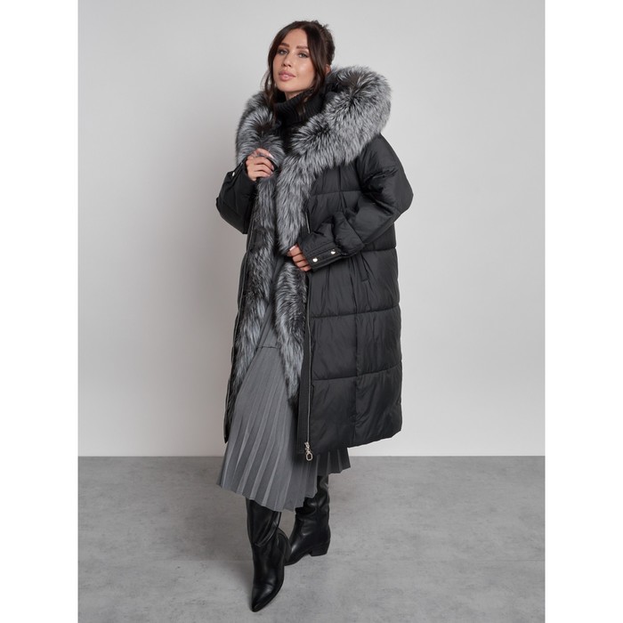 Пальто с чернобуркой зимнее женское, размер 42, цвет чёрный